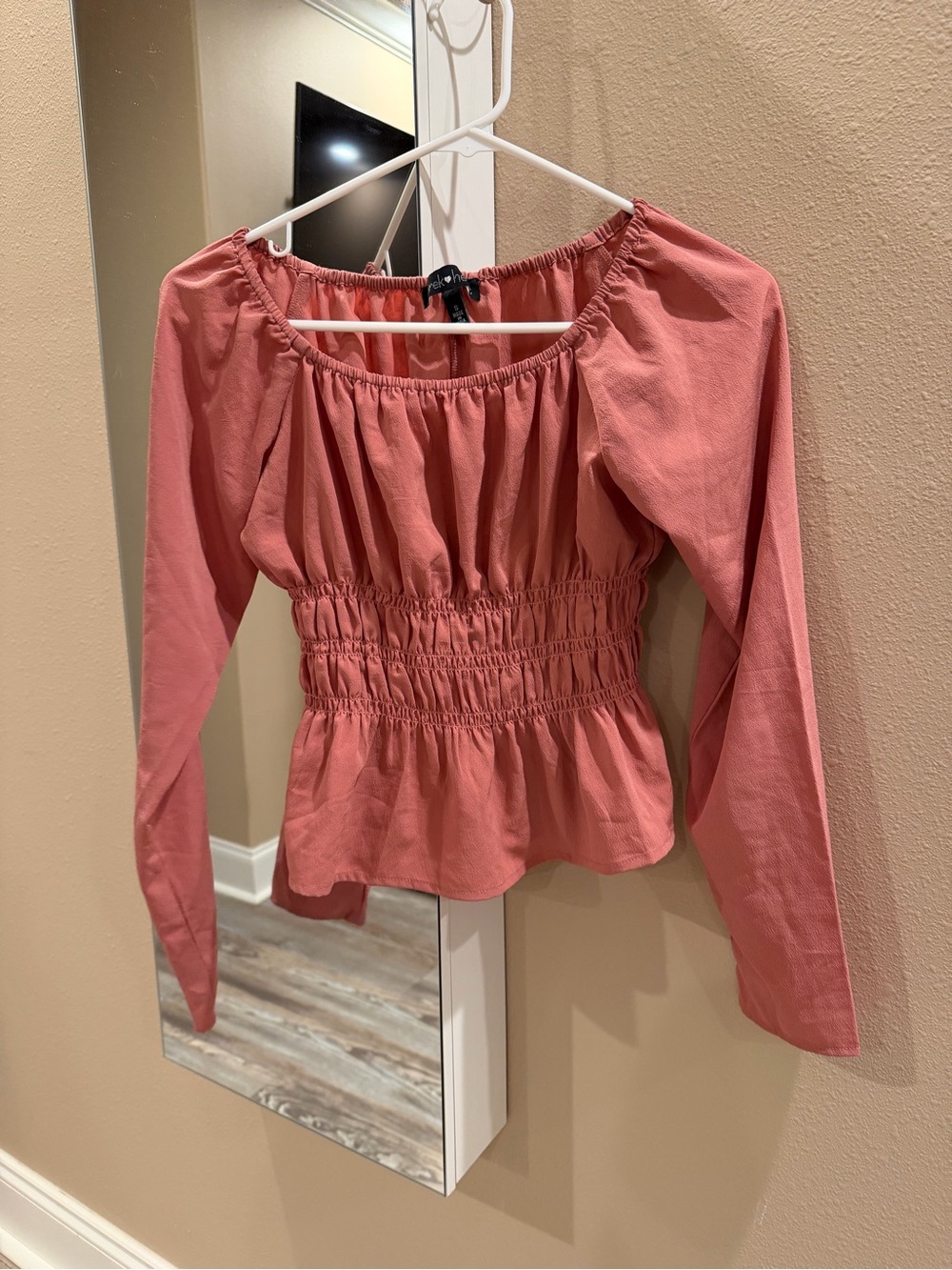 Rieker Long Sleeve Smocked Waist Blouse in Dusty Rose
